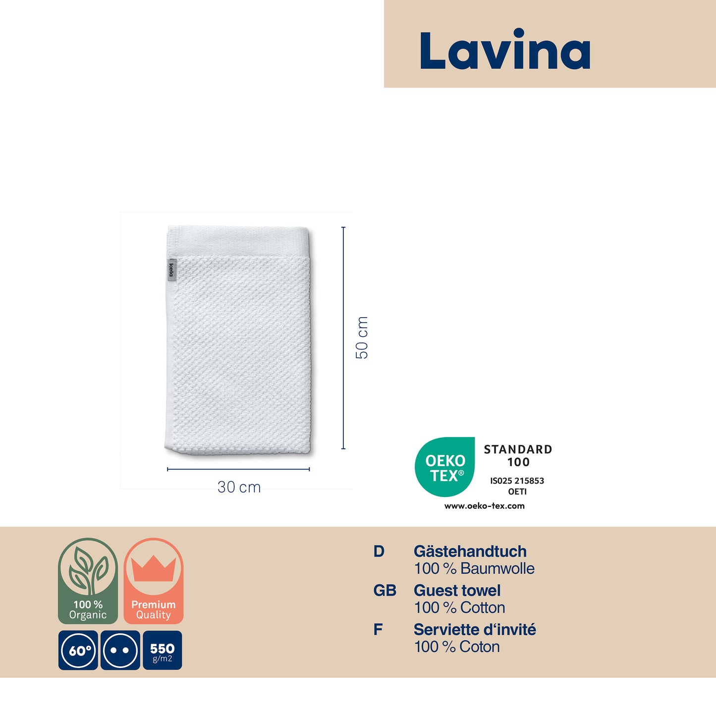 Set van 2 Gastendoekjes (30x50 cm) - White - "Lavinia" range - 100% Organisch