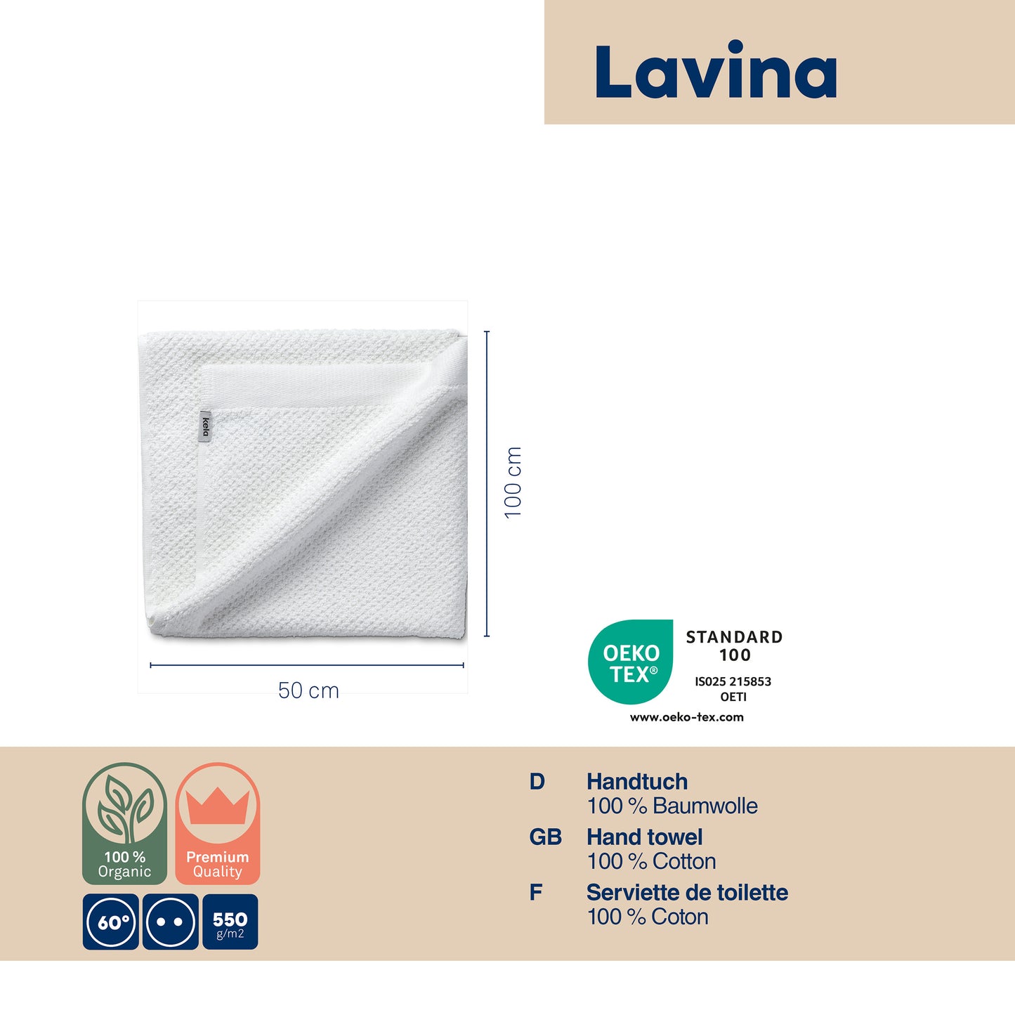 Set van 2 Handdoeken (50x100 cm) - White - "Lavinia" range - 100% Organisch