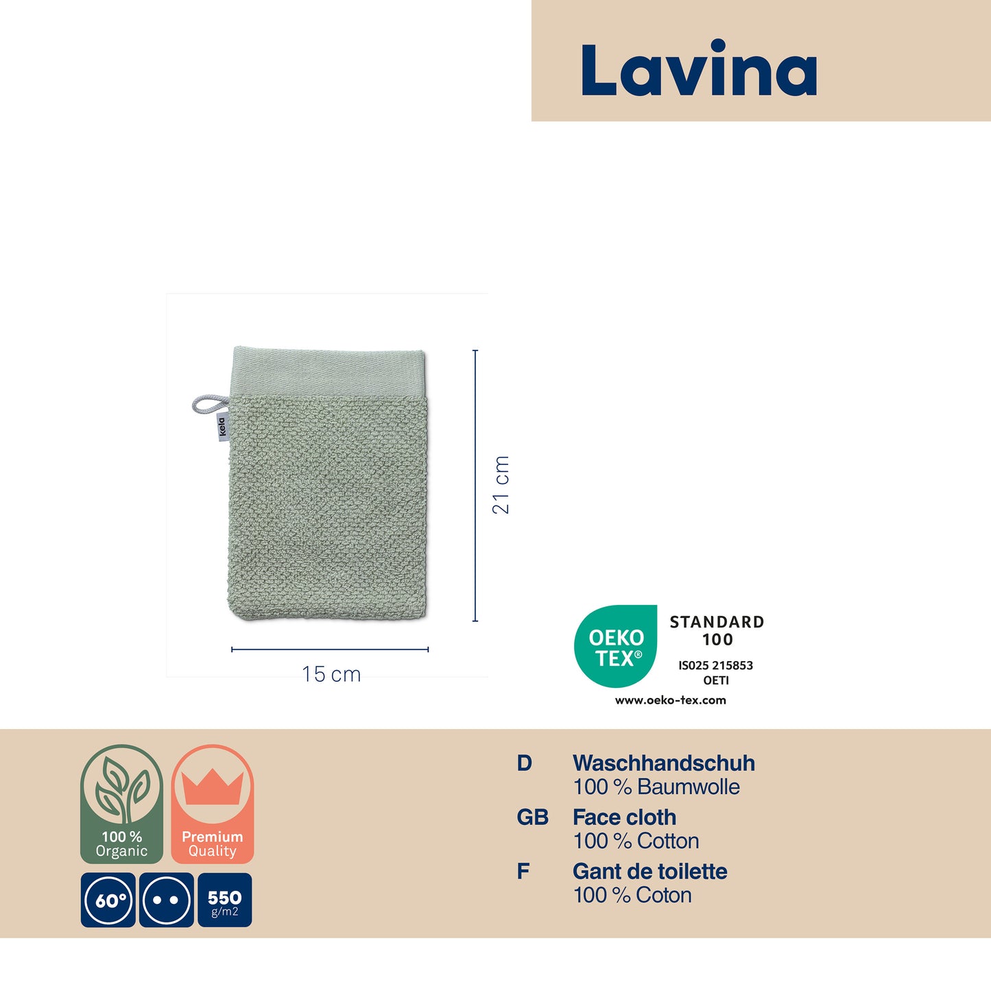 Set van 2 Washandjes (15x21 cm) - Light Grey - "Lavinia" range - 100% Organisch