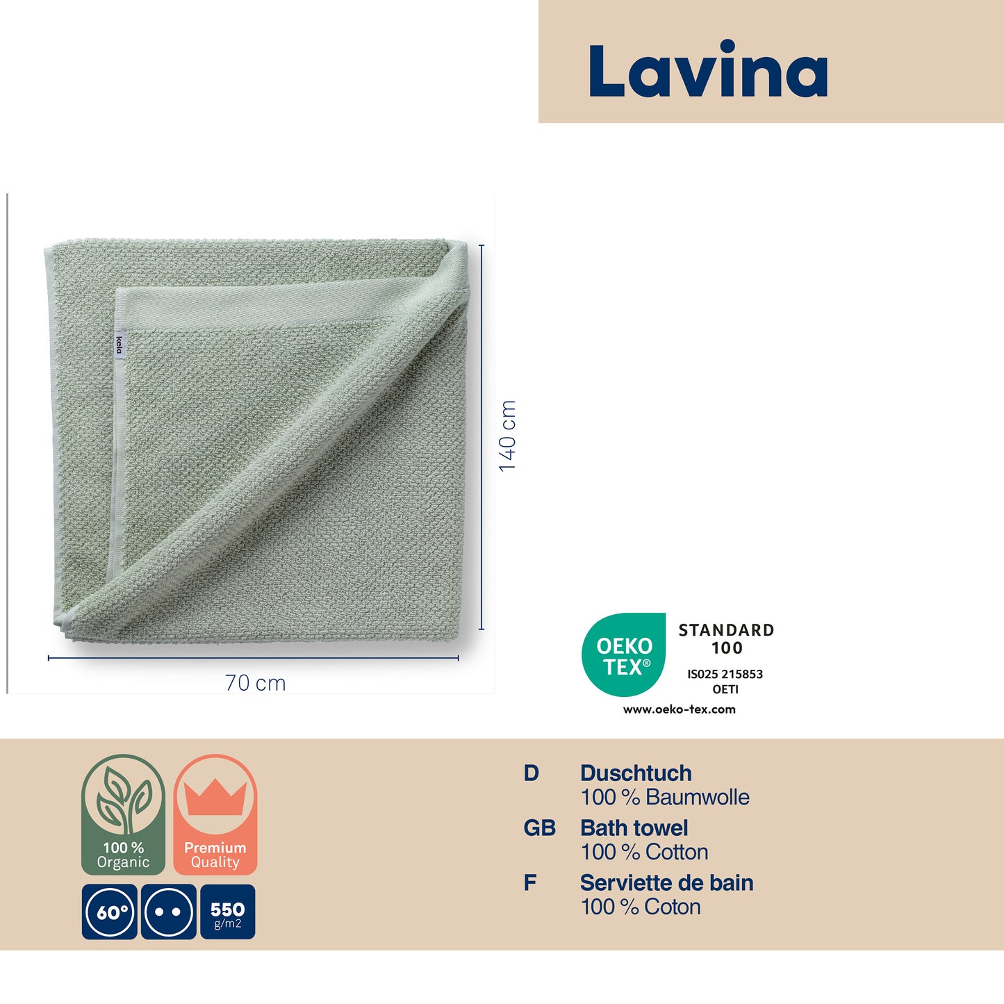 Set van 2 Badhanddoeken (70x140 cm)  - Light Grey - "Lavinia" range - 100% Organisch