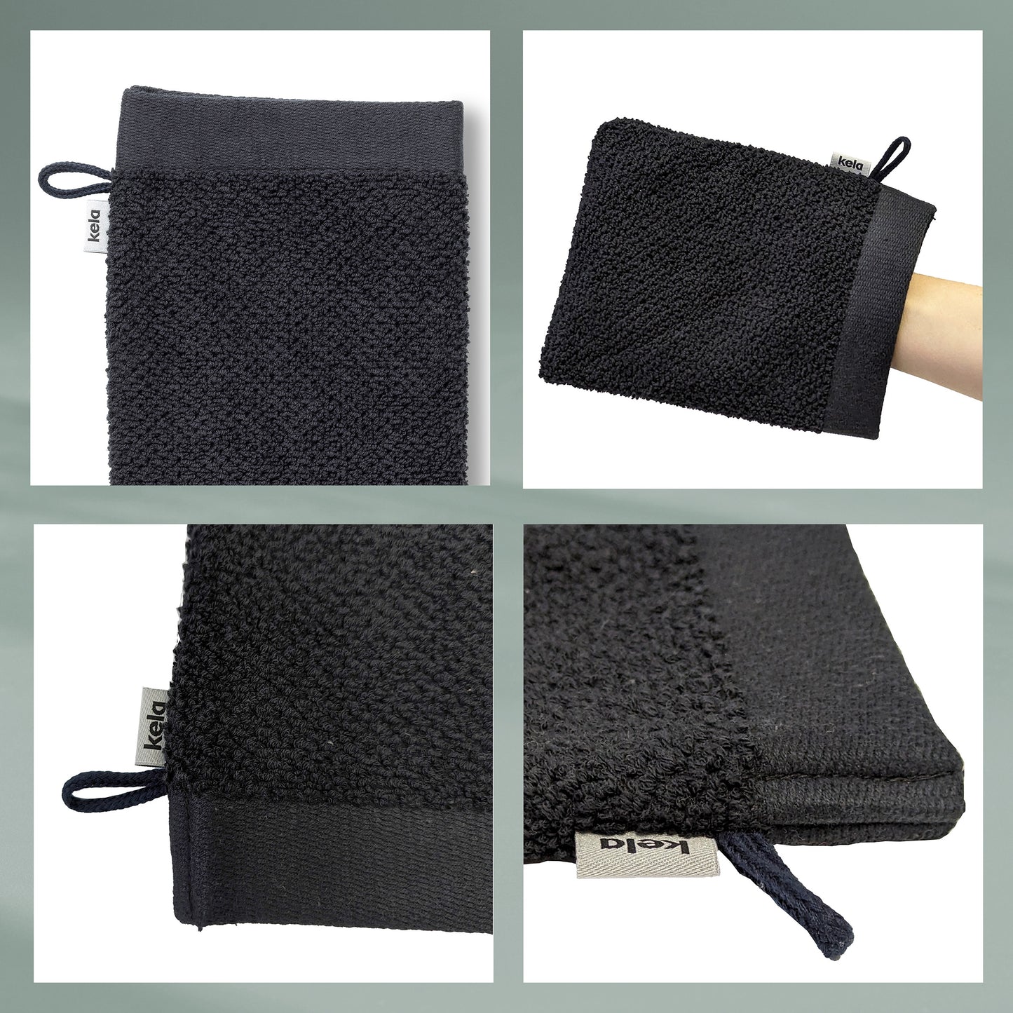 Set van 2 Washandjes (15x21 cm) - Black - "Lavinia" range - 100% Organisch