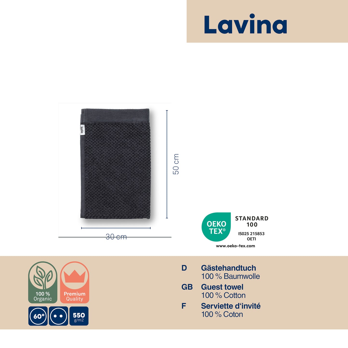 Set van 2 Gastendoekjes (30x50 cm) - Black - "Lavinia" range - 100% Organisch
