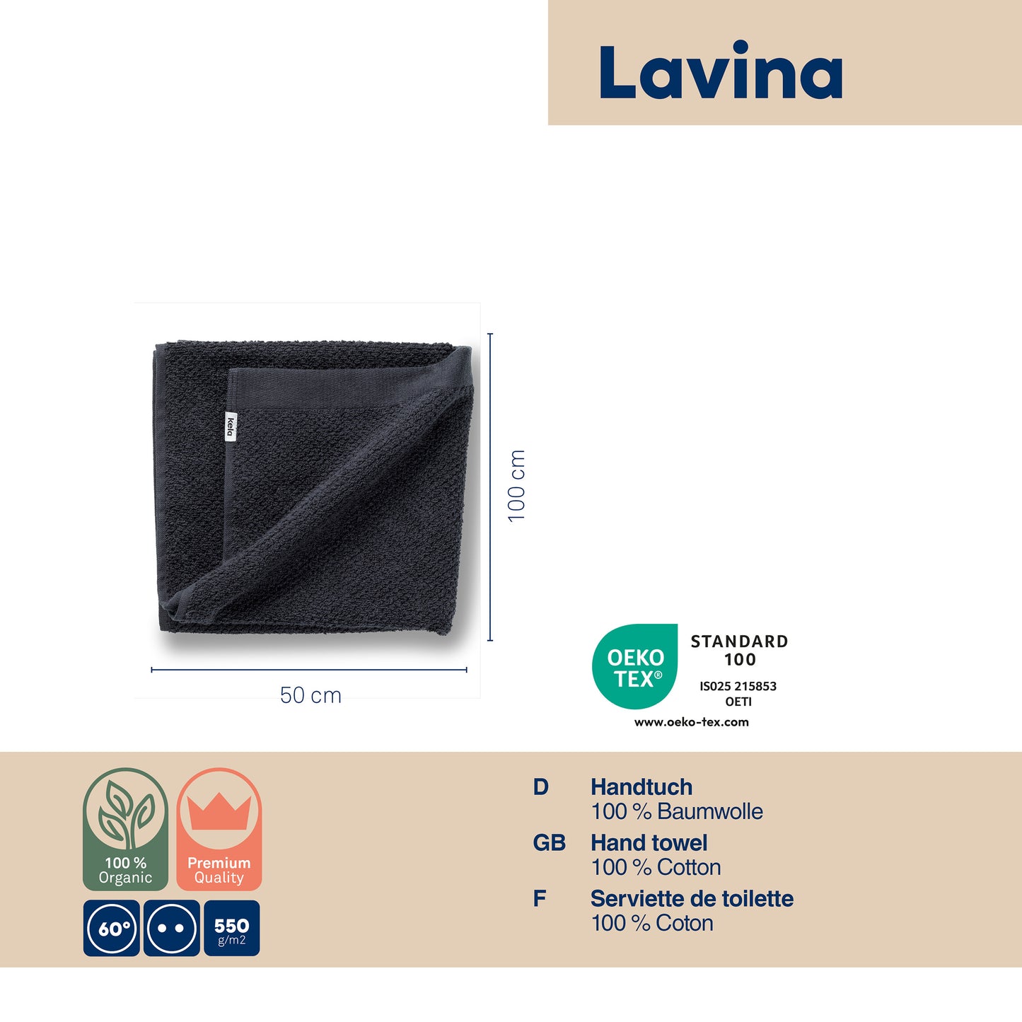 Set van 2 Handdoeken (50x100 cm) - Black - "Lavinia" range - 100% Organisch