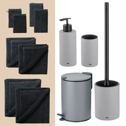 Charcoal Chic – 20-delige Luxe Badkamer Set met Handdoeken (2 kleuren) & Accessoires