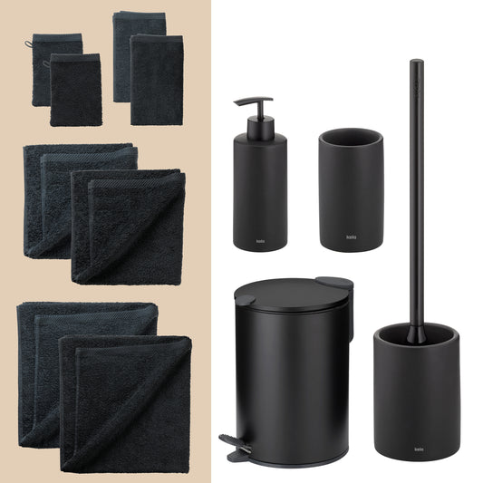 Black & Bright –  20-delige Badkamer Set met Handdoeken (2 kleuren) & Accessoires