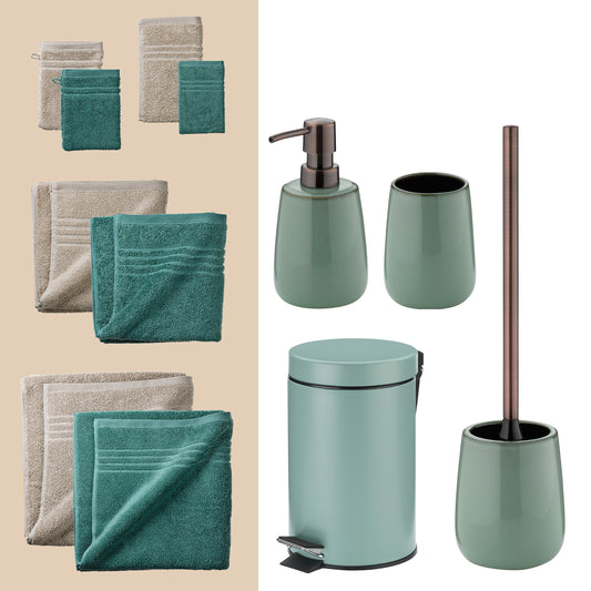 Olive Charm – 20-delige Badkamer Set met Handdoeken (2 kleuren) en Accessoires