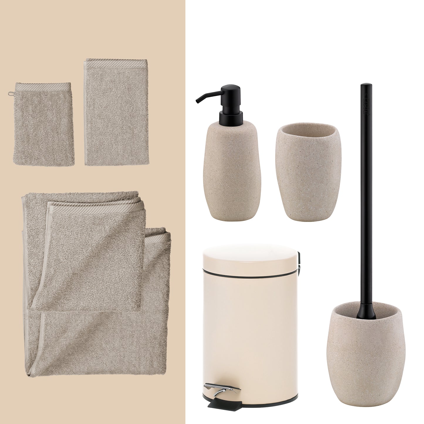 Sandstone Serenity – 20-delige Badkamer Set met Handdoeken en Accessoires