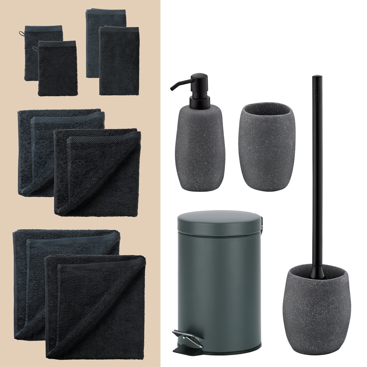 Granite Grace – Complete 20-delige Badkamer Set: Handdoeken (2 kleuren) & Accessoires