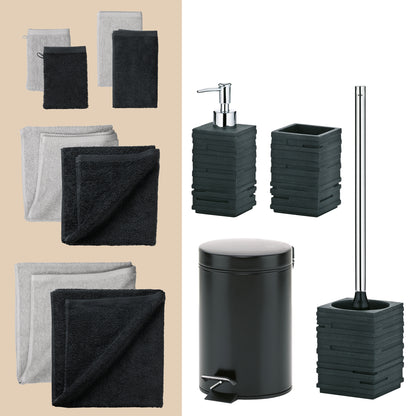 Midnight Silhouette – Complete 20-delige Badkamer Set: Handdoeken (2 kleuren) & Accessoires