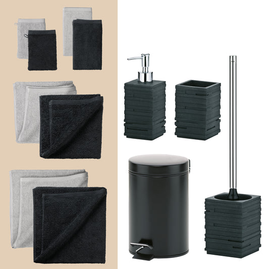 Midnight Silhouette – Complete 20-delige Badkamer Set: Handdoeken (2 kleuren) & Accessoires