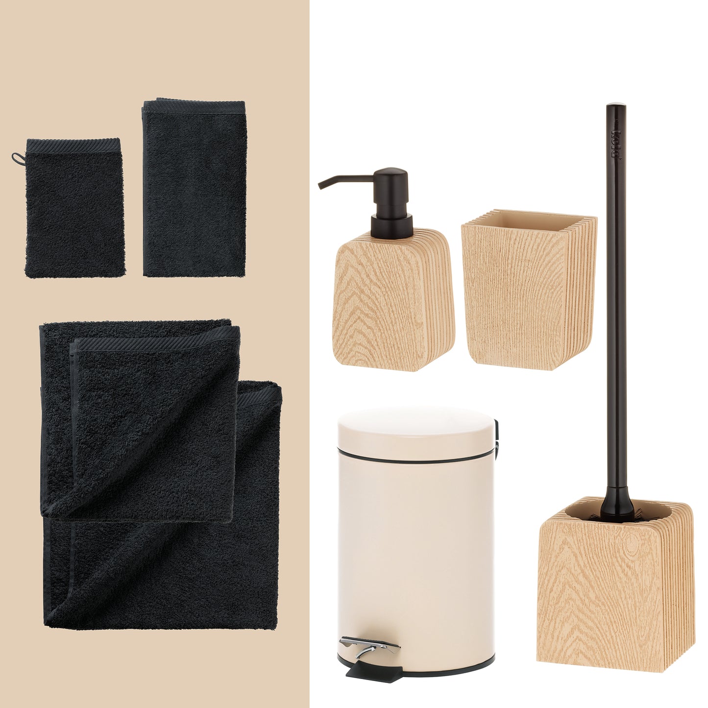 Onyx Elegance – 20-delige Houtlook Badkamer Set met Handdoeken & Accessoires