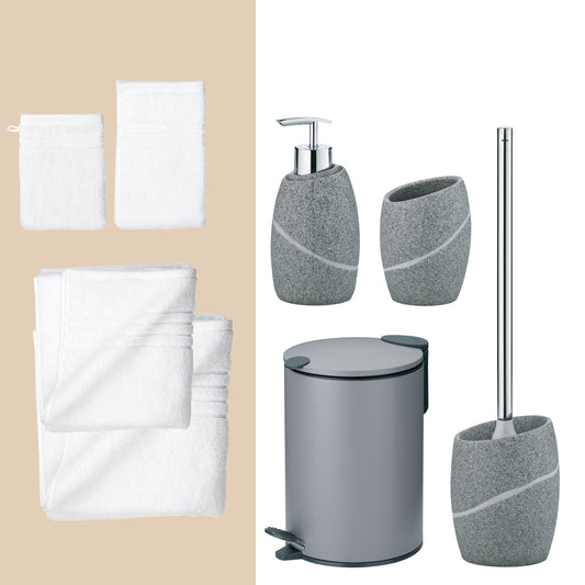 Moonstone Grey – 20-delige Luxe Badkamer Set met Handdoeken & Accessoires