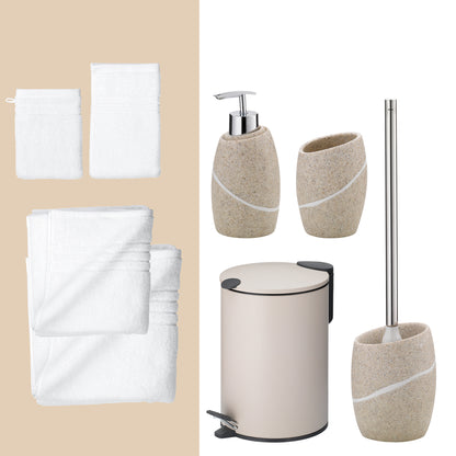 Beige Mirage – Complete Luxe 20-delige Badkamer Set: Handdoeken & Accessoires