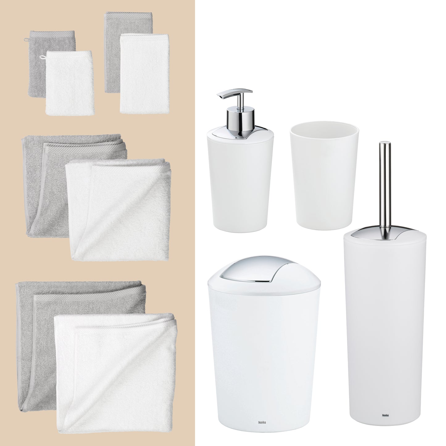 White Opal – 20-delige Badkamer Set met Handdoeken (2 kleuren) en Accessoires